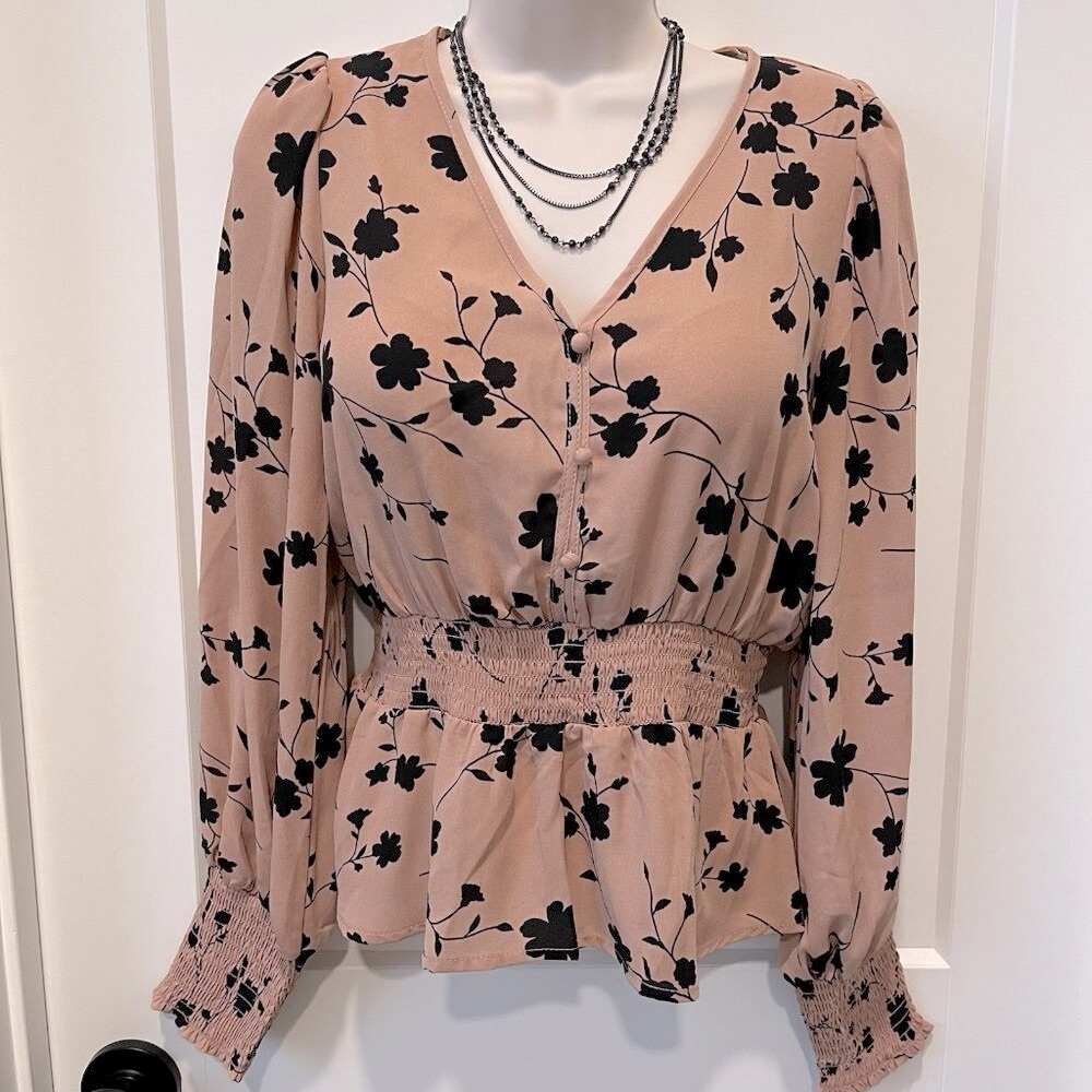 Smocked Women's Peplum Floral Bouse S